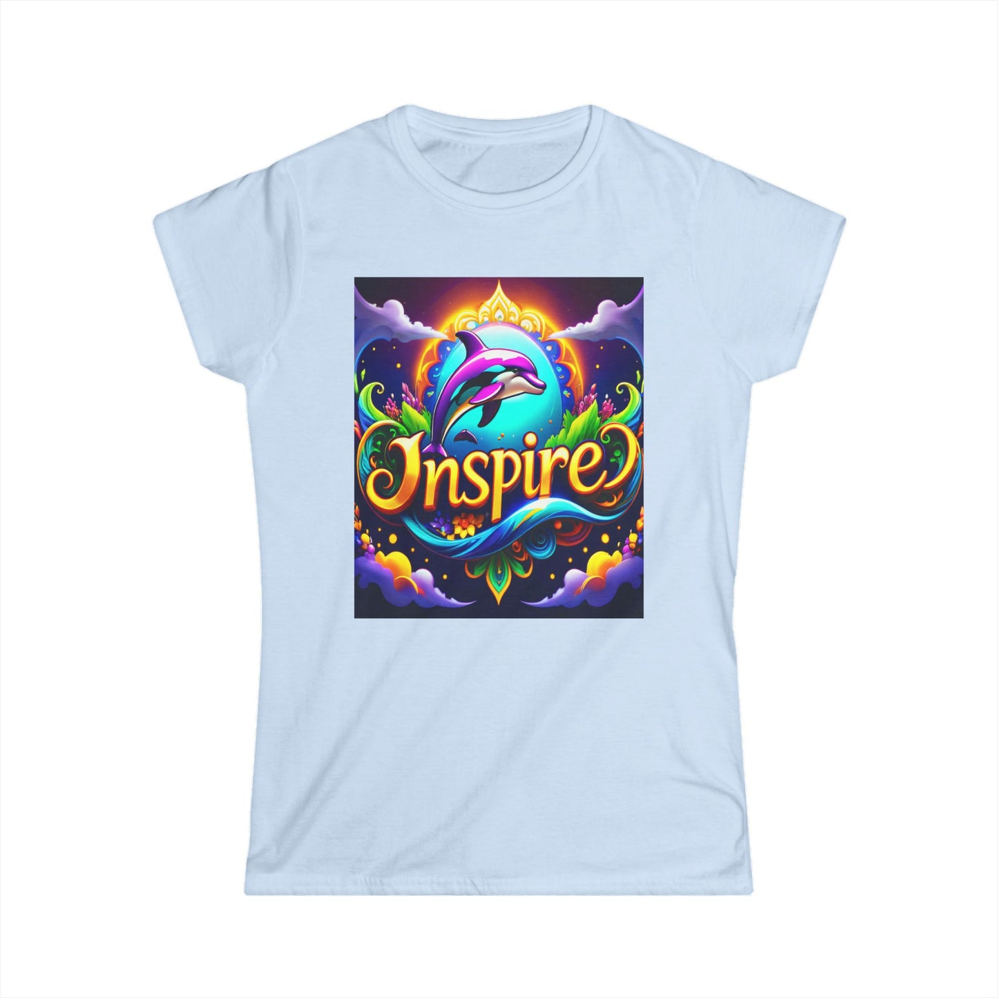 Dive into the tranquil depths of the ocean with our captivating "Inspire Dolphin Sea" Tee Women's Softstyle Tee