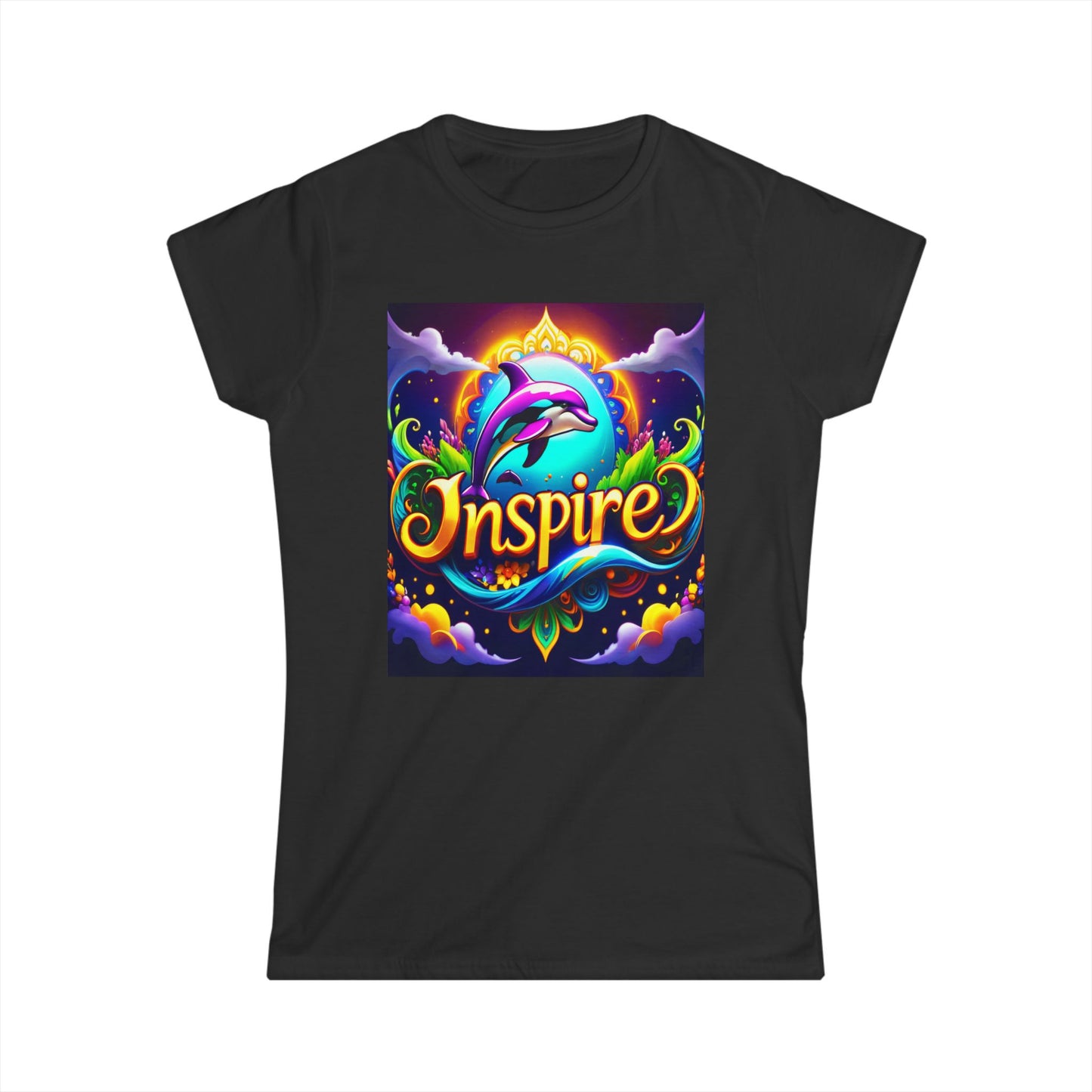 Dive into the tranquil depths of the ocean with our captivating "Inspire Dolphin Sea" Tee Women's Softstyle Tee