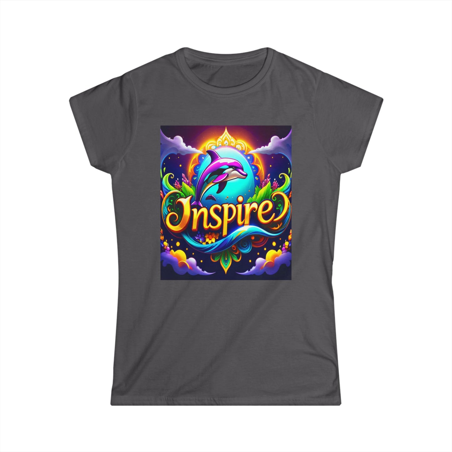 Dive into the tranquil depths of the ocean with our captivating "Inspire Dolphin Sea" Tee Women's Softstyle Tee