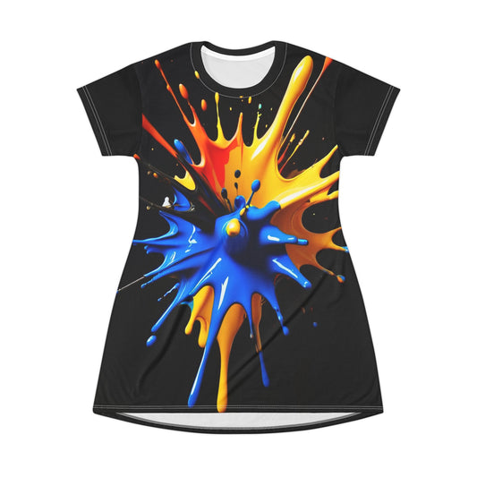 Artistic T-Shirt Dress with Multicoloured Splash