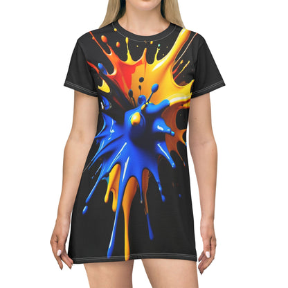 Artistic T-Shirt Dress with Multicoloured Splash