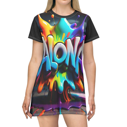 Psychedelic T-Shirt Dress with Alona Text Design