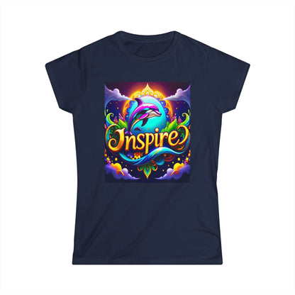 Dive into the tranquil depths of the ocean with our captivating "Inspire Dolphin Sea" Tee Women's Softstyle Tee