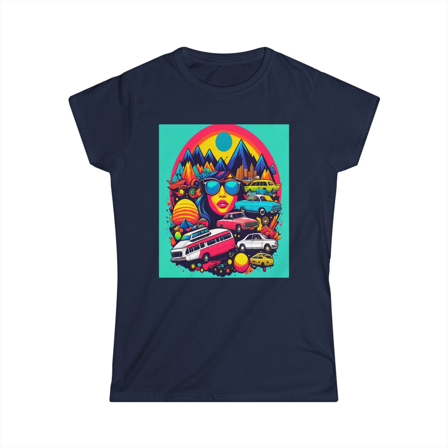 Women's Tee - Psychedelic Multi Colored Hippy Bus Design