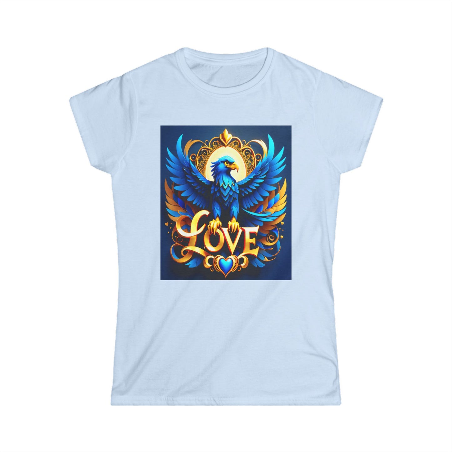 Elevate your style to new altitudes with the "Blue Love Eagle Art" Softstyle Tee!