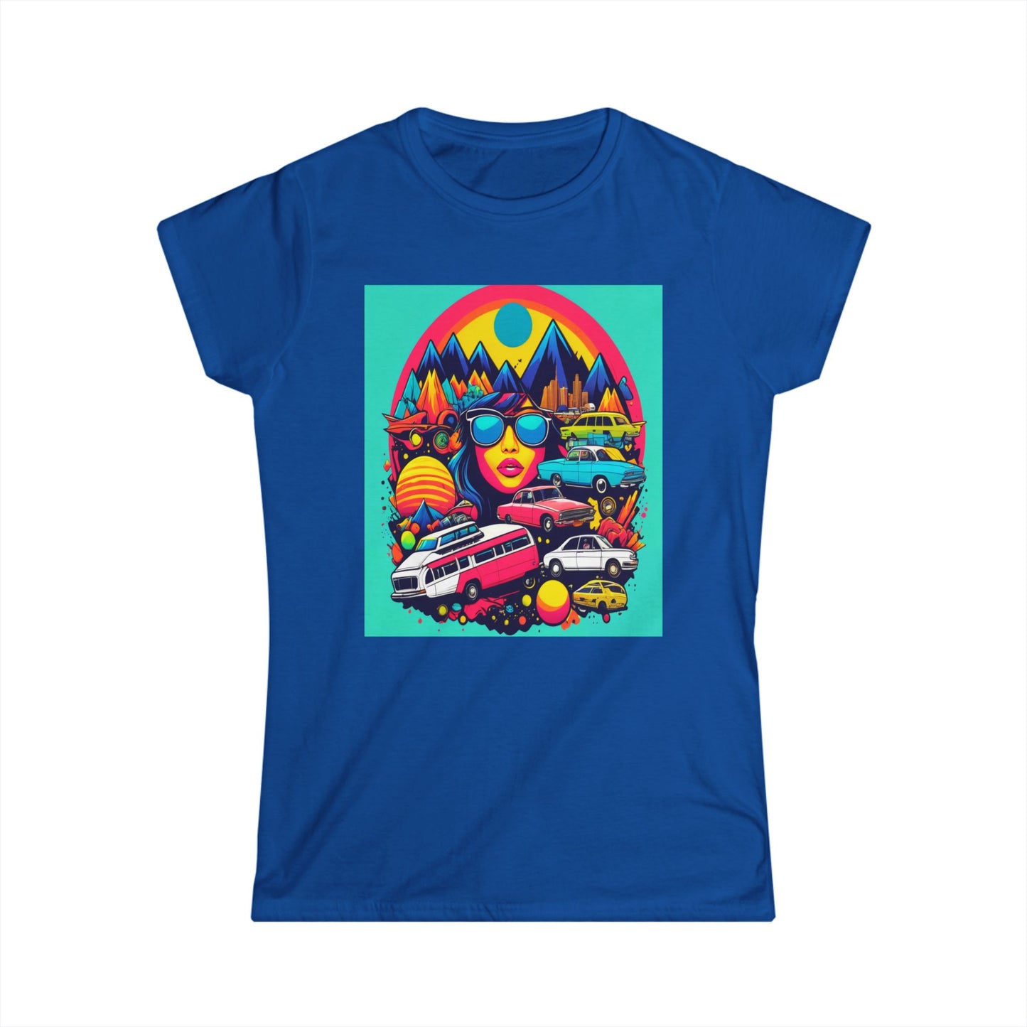 Women's Tee - Psychedelic Multi Colored Hippy Bus Design