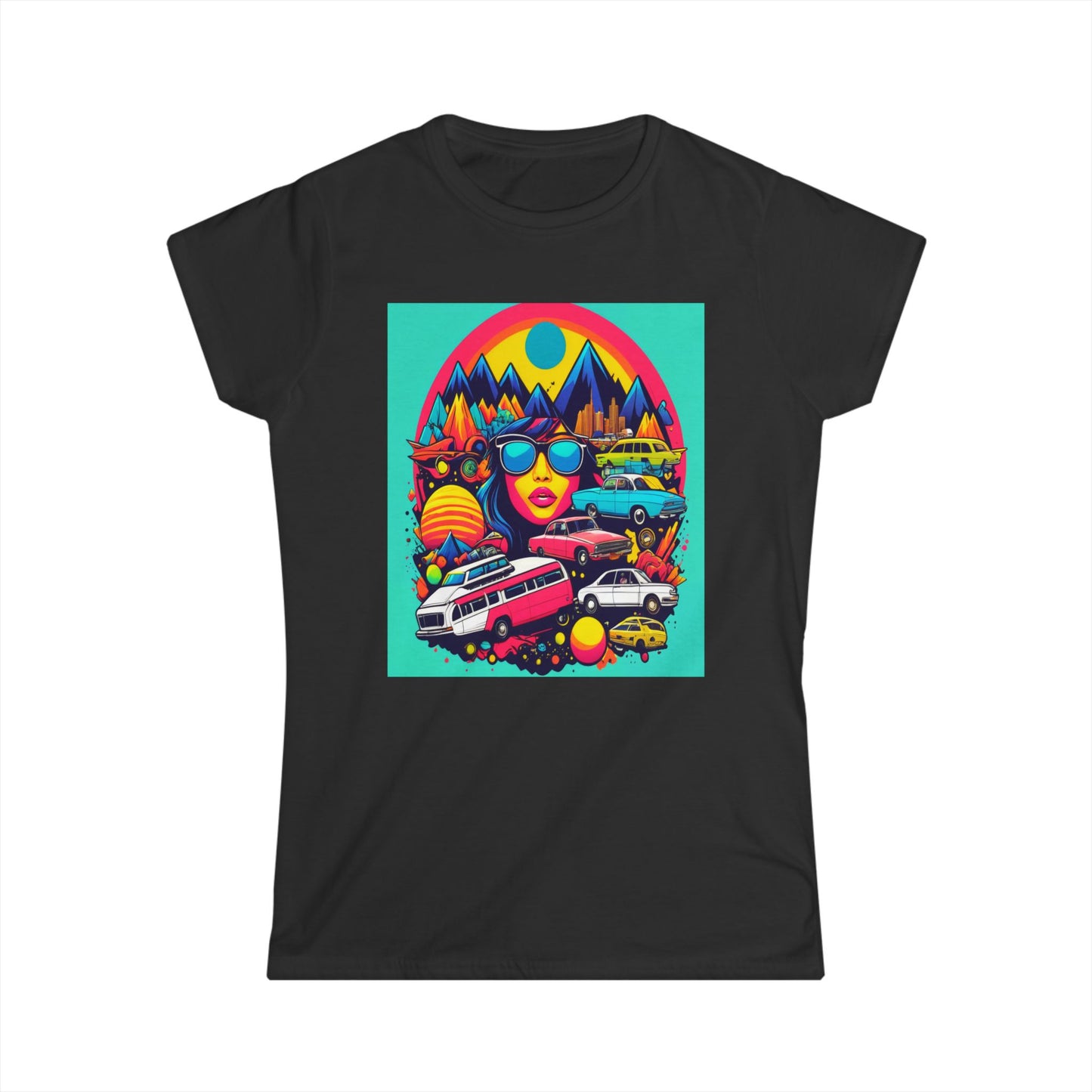 Women's Tee - Psychedelic Multi Colored Hippy Bus Design