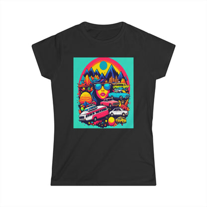 Women's Tee - Psychedelic Multi Colored Hippy Bus Design