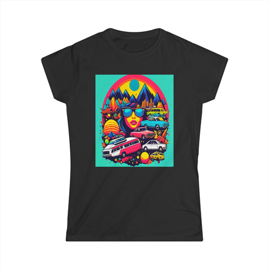 Women's Tee - Psychedelic Multi Colored Hippy Bus Design