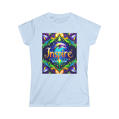 Unleash your inner mermaid with the "Inspire Dolphin Sea" Tee - a dreamy, ocean-inspired design that will make a splash.  Women's Softstyle Tee