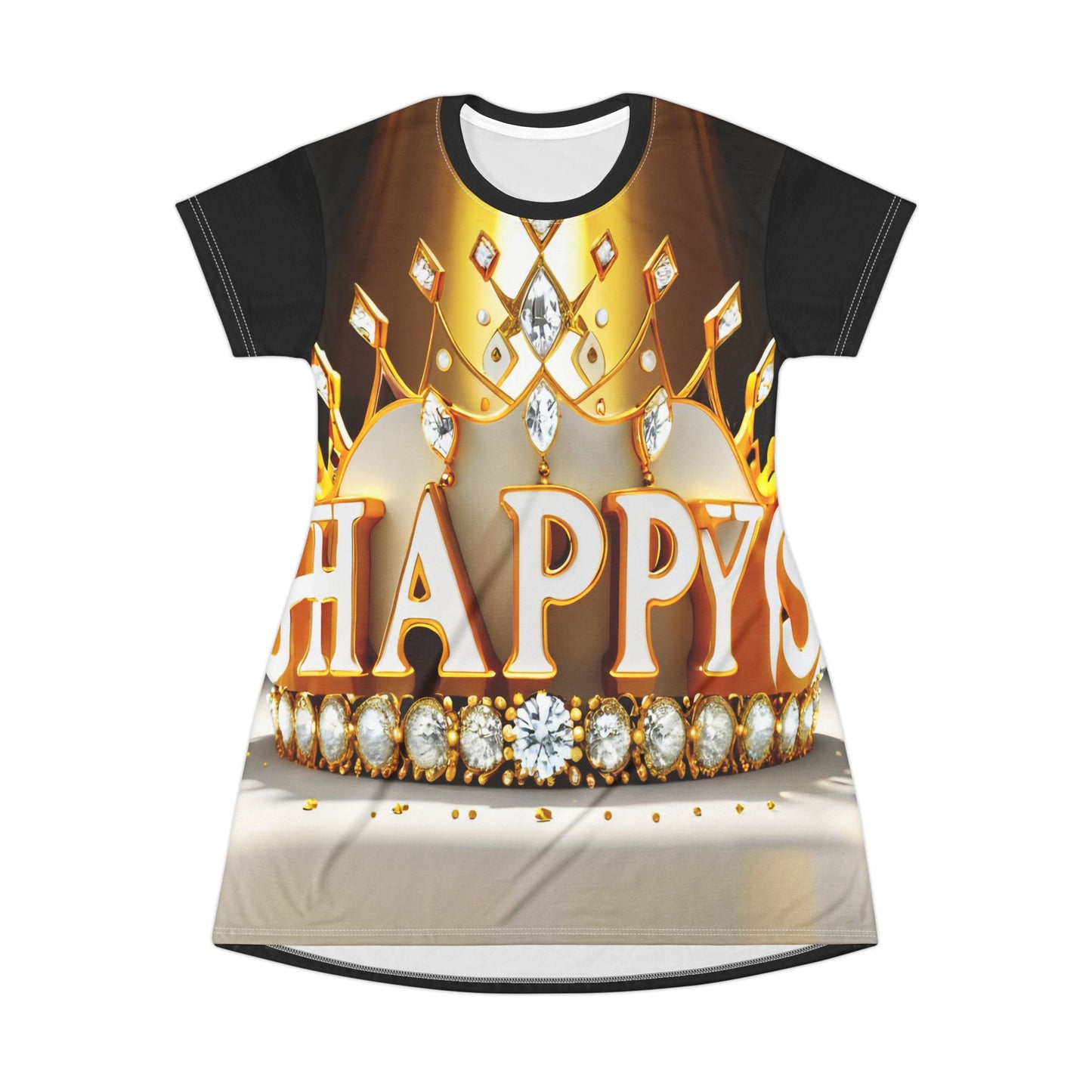 Happy Gold Holy T-Shirt Dress - Comfortable and Stylish Women's Clothing for Any Occasion - T-Shirt Dress (AOP)