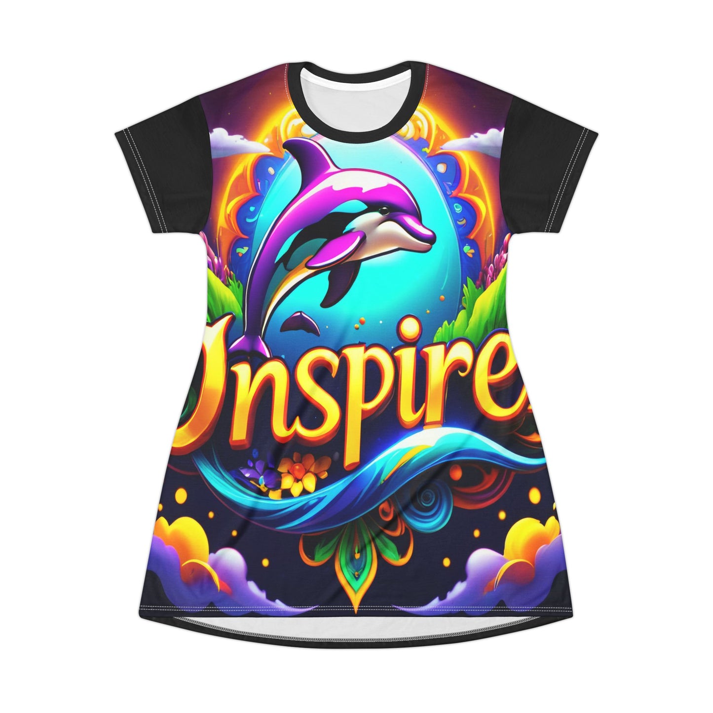 Dive into inspired style with this Dolphin T-Shirt Dress!