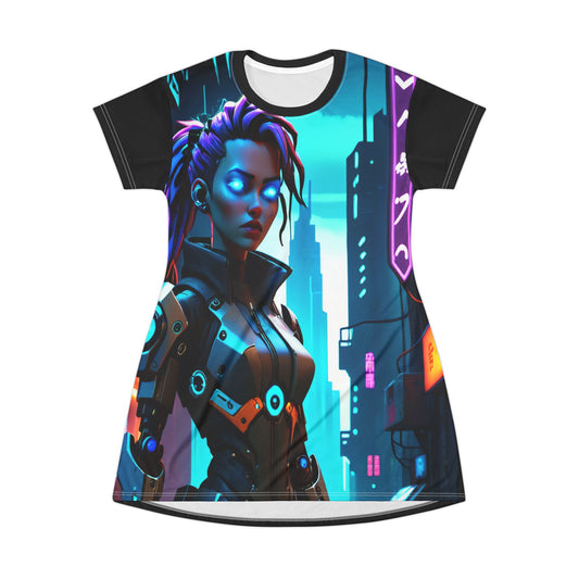 Warrior T-Shirt Dress - Futuristic Style for Bold Fashionistas cyber - T-Shirt Dress (AOP)