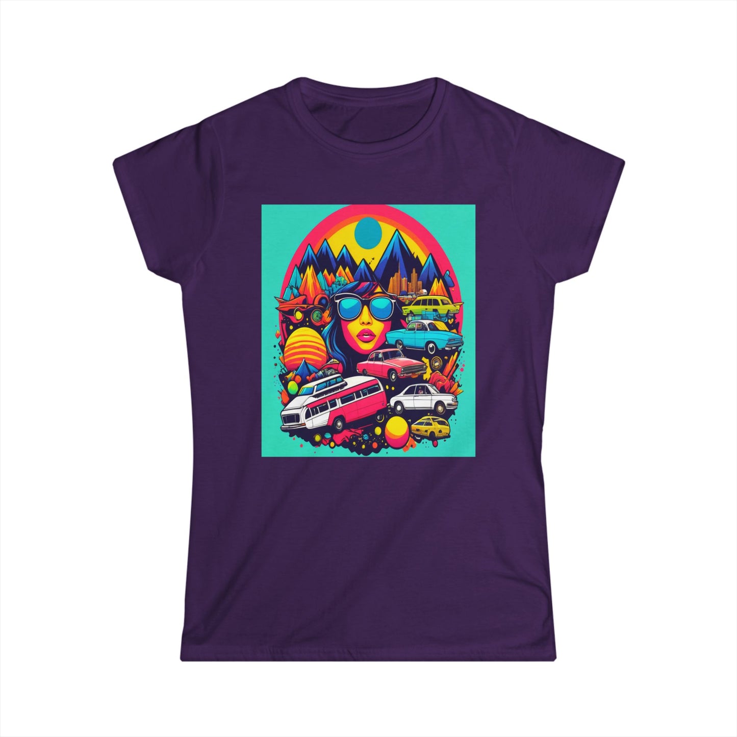 Women's Tee - Psychedelic Multi Colored Hippy Bus Design