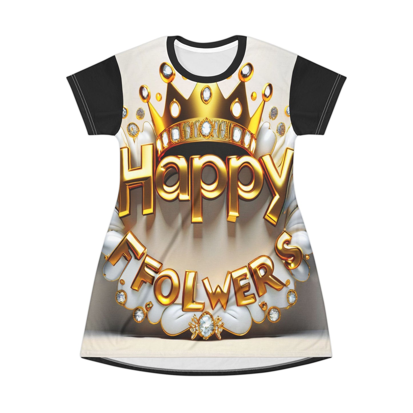 Feel Happy and Look Stunning in Our Gold Holy Balloon Flowers T-Shirt Dress - Perfect for Any Occasion - T-Shirt Dress (AOP)