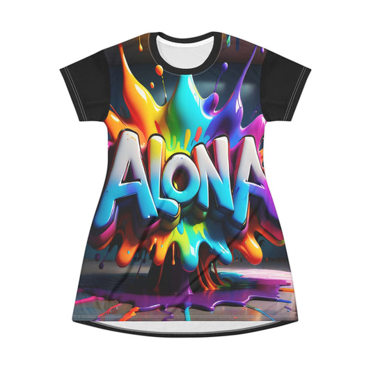 Psychedelic T-Shirt Dress with Alona Text Design