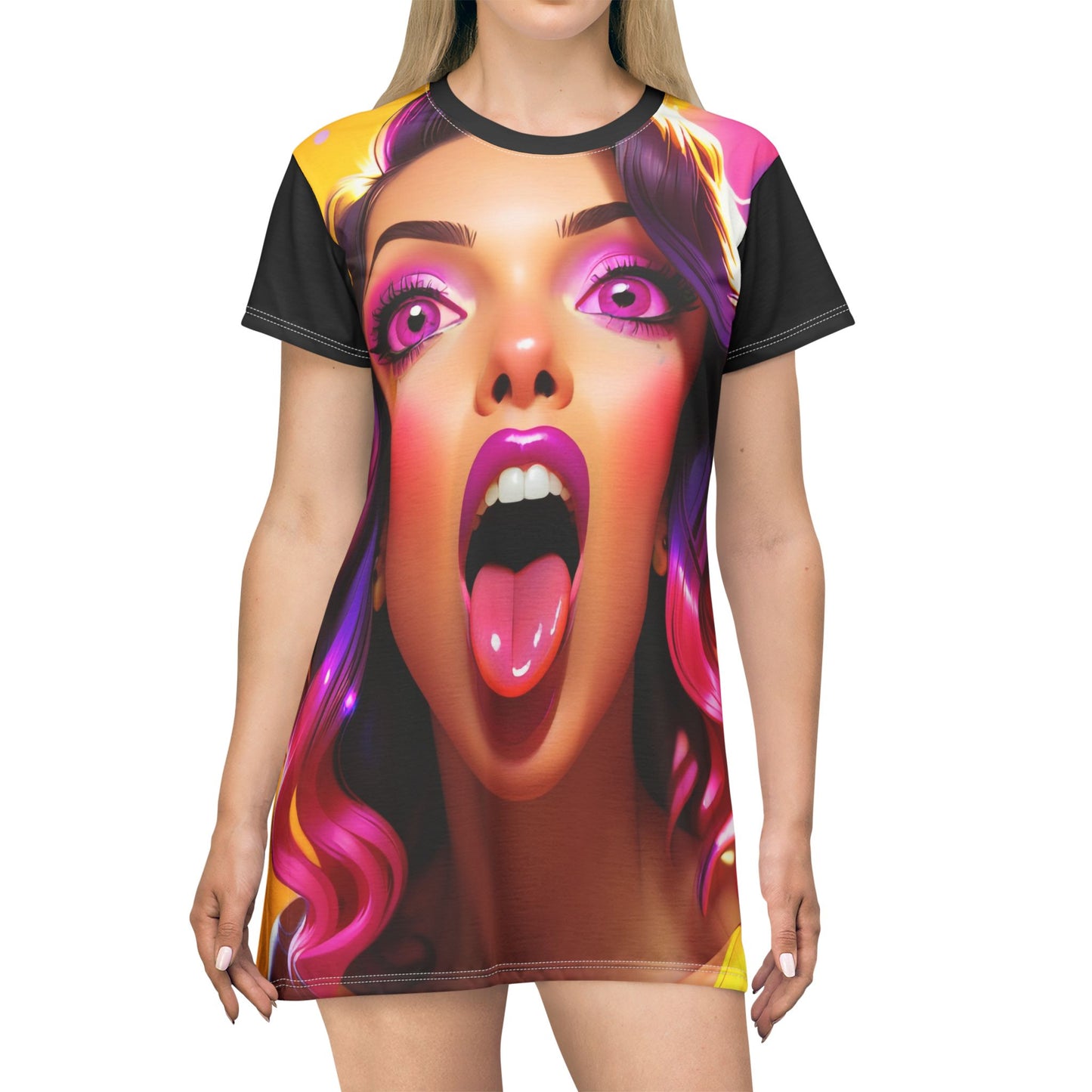 Psychedelic Tongue T-Shirt Dress, Psychedelic Dress, Tongue Print Dress, Groovy T-Shirt Dress, Hippie Dress, Festival Dress